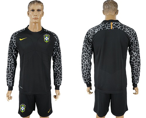 Brazil Blank Black Goalkeeper Long Sleeves Soccer Country Jersey